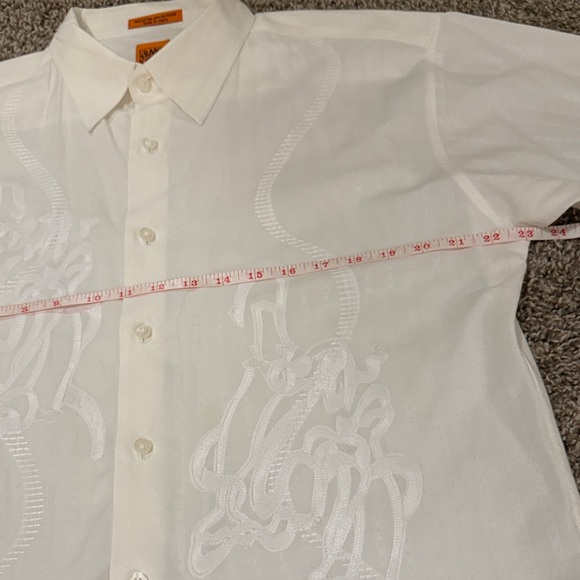 Men's XL White Short Sleeve Button Up Shirt with Embroidery - Picture 5 of 7